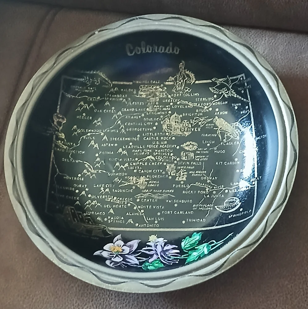 Vintage Black and Gold Colorado Map Serving Bowl 1960